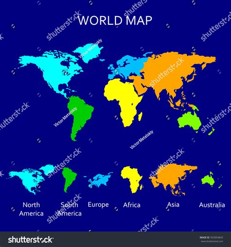 Continent Map Colorful World Map Atlas Stock Vector Royalty Free