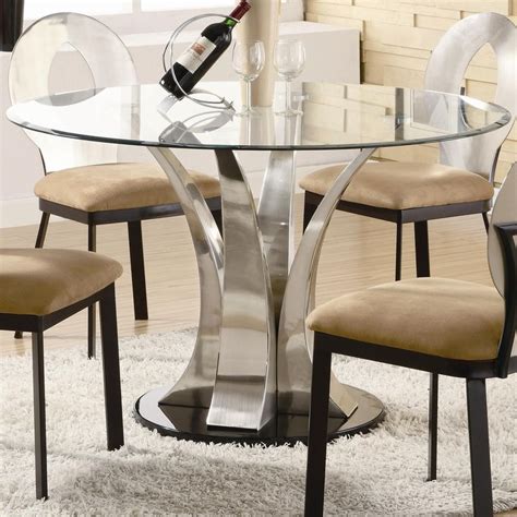 They provide extra space when guests come over, and are easy to clean and store these round plastic tables are great for everything, from party tables to family meals, and will give you the added space you need. Round Glass Top Dining Table Wood Base | Round glass ...