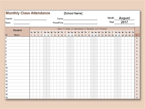 Class Attendance Sheet Template Database