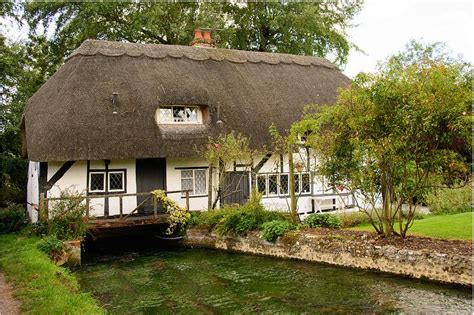 Fulling Mill Thatched Cottage At Alresford Over The River Alre In