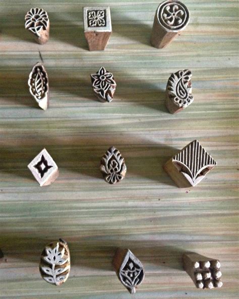 Set Of 5 Tiny Wood Stamps Textile Stamps Hand Carved Wood Etsy