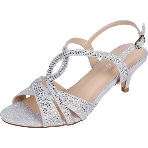 Womens Silver Dress Shoes Low Heel Sandals Wedding