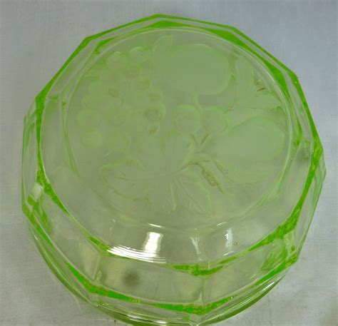 art deco uranium green pressed glass serving bowl and matching etsy