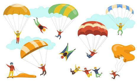 Free Vector Parachutists Vector Illustrations Set People On Hardhats