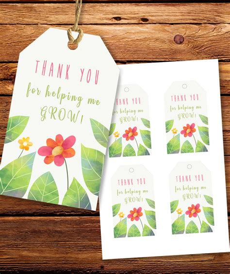Thank You For Helping Me Grow Tag Printable Rectangle Tag Etsy