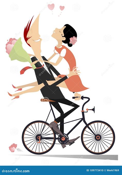 Romantic Young Couple Rides On The Bike Isolated Illustration Stock Vector Illustration Of