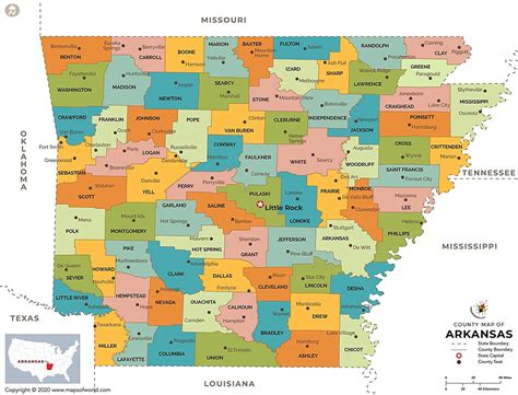 Arkansas State Wall Map With Counties 60w X 4575h