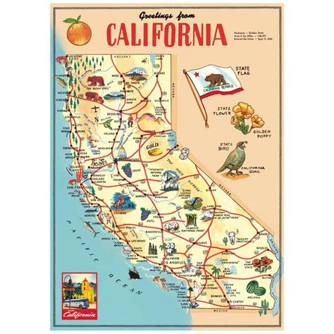 California Sightseeing Map Vintage Style Poster At Retro Planet