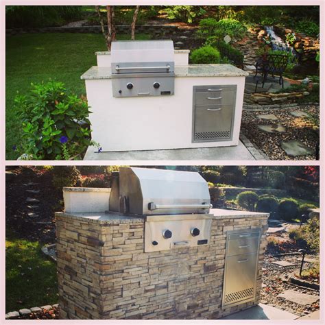 Make the wall a focal point that has an upscale look, but can here is an easy diy faux brick wall that is aged white from 'beauty for ashes'. before and after, grill, stacked stone, DIY, easy fauxstonesheets.com | Faux stone walls, Faux ...