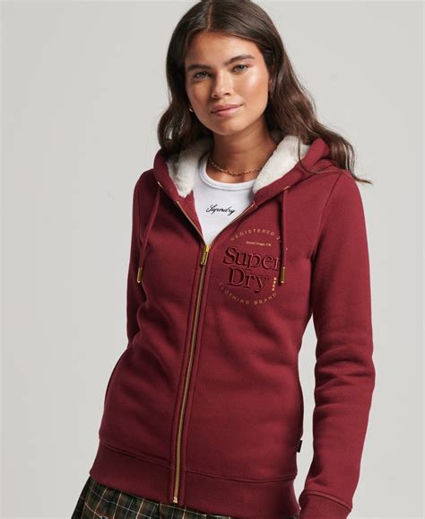 Womens Luxe Embroidered Logo Zip Up Hoodie In Red Superdry Ie