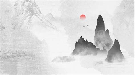 Chinese Style Ink Landscape Board Background High Mountain Water