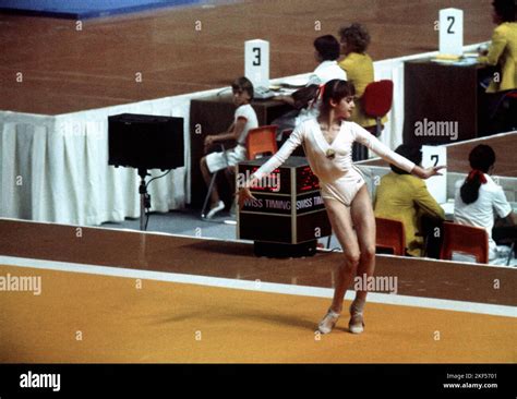 Romania S Nadia Comaneci Performs Her Floor Routine Stock Photo Alamy