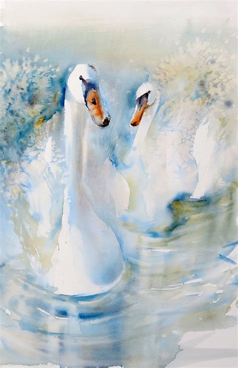 Aquarela De Kaye Parmenter Inglaterra Swans Art Animal Paintings