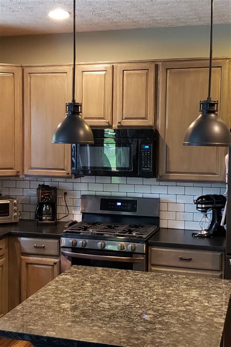 I stated my cabinets today!! Maple Cabinet refinish using General Finishes Graystone in ...