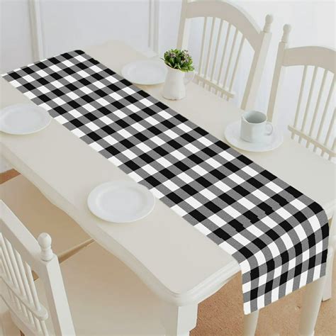 Abphqto White Buffalo Plaid Table Runner Placemat Tablecloth For Home