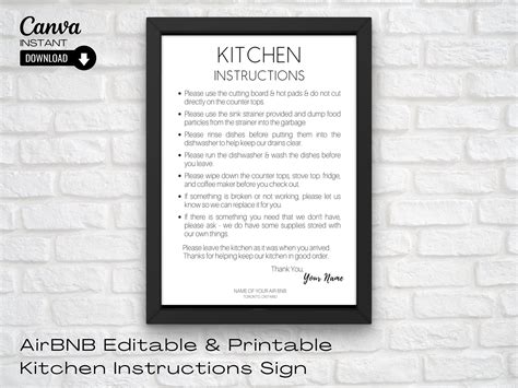 airbnb kitchen rules sign template editable airbnb sign etsy