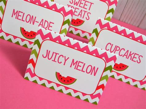 Watermelon Party Food Labels Melon Food Tents One In A Melon Party