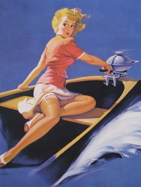 elvgren sailor girl in motor boat pin up deco bathroom pinup 1940 s calendar art fine art