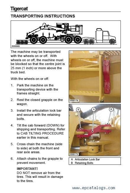 Tigercat Forwarder Vehicle Moving Transporting Instruction