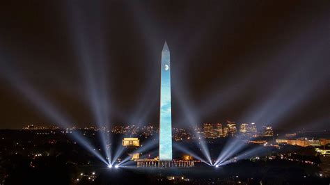 Washington Monument Lit Up For 50th Anniversary Of First Moon Landing