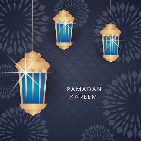Premium Vector Ramadan Kareem Beautiful Greeting With Hanging Lamps
