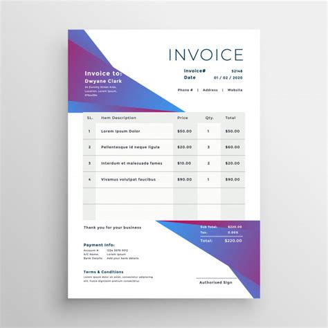 Abstract Geometric Business Invoice Template Design Free Vector