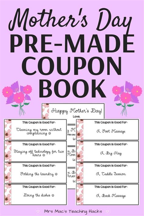 Mothers Day Pre Made Coupon Book Mother Ts Diy Mom Coupon Book