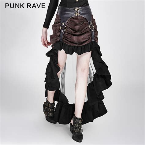 Punk Rave Brown Steam Skirt Streampunk Rock Women Sexy Rock Performance