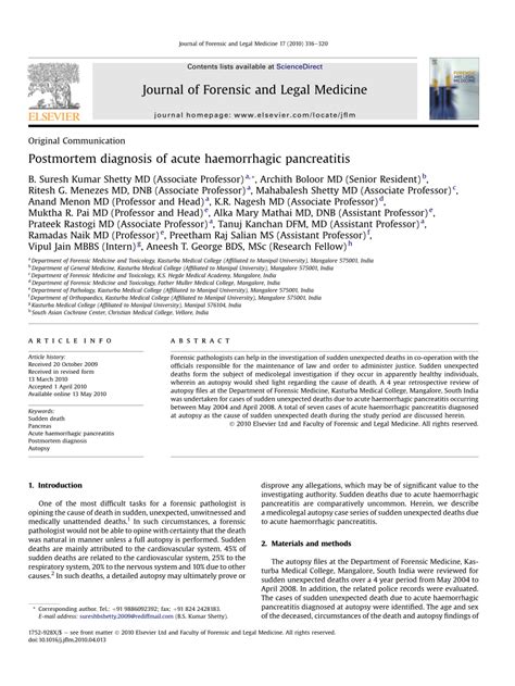 Pdf Postmortem Diagnosis Of Acute Haemorrhagic Pancreatitis