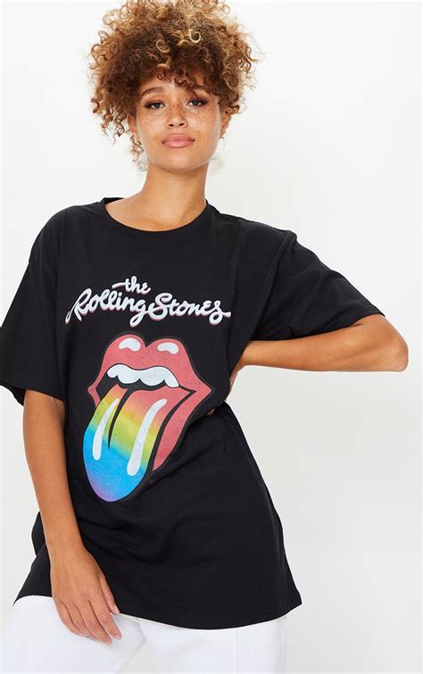 Black Rolling Stones T Shirt Tops Prettylittlething Aus