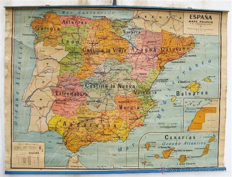 Precioso Gran Mapa Antiguo Escolar España Franc Comprar En