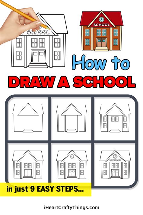 School Drawing How To Draw A School Step By Step