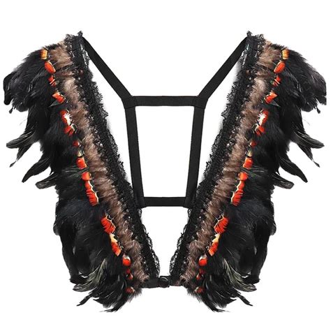 Red Women Feather Epaulette Body Harness Adjust Stappy Tops Cage Bra Shoulder Angel Wings