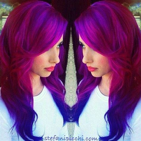 Deep Pink Hair With Purple Undertones And Blue Ends With Purple