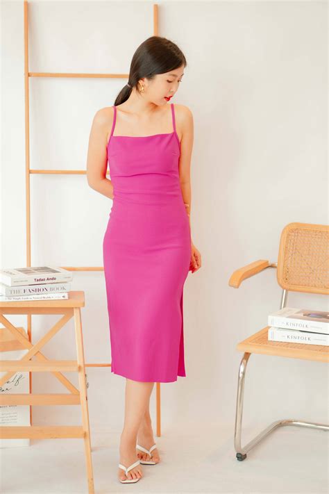 Margo Midi Bodycon Dress In Neon Pink