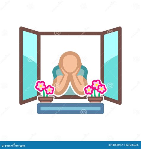 Stay At Home Icon In Color Of A Person Looking Out The Window Isolated