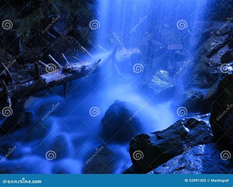 Blurred Waterfall Detail Dark Blue By Night Stock Image Image Of