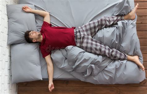 Man Sleeping In Bed At Home Stock Photo Image Of Homely Comfortable