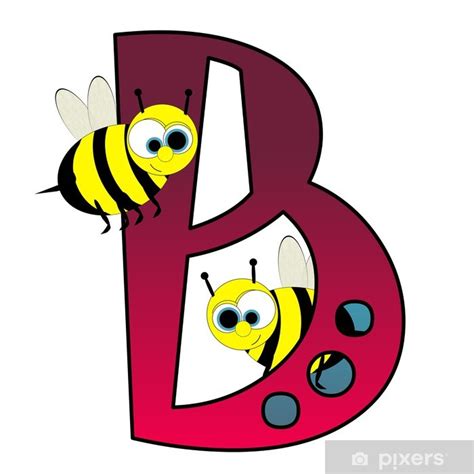Alphabet Letter B With Bees Cartoon Isolated On White Sticker