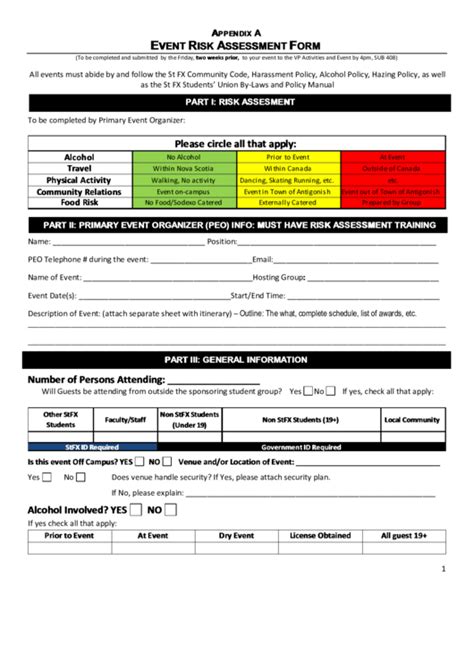 Event Risk Assessment Form Printable Pdf Download