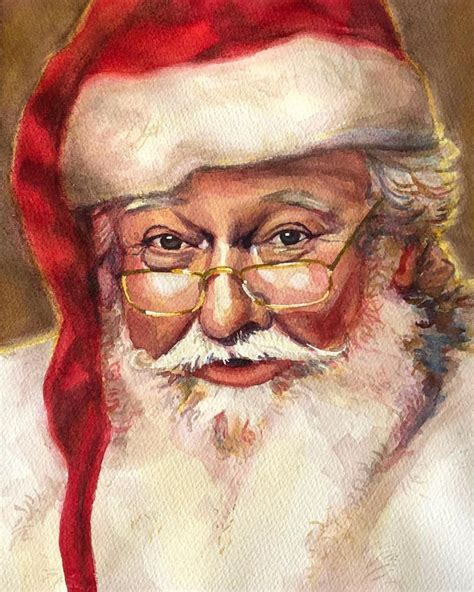 Santa Claus Watercolor Portrait Print Christmas Decor Santa Etsy In