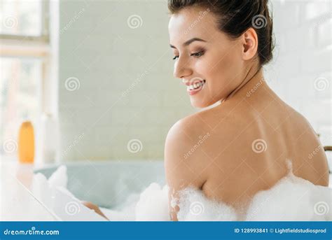 Beautiful Smiling Naked Girl Sitting In Bathtub Stock Image Image Of