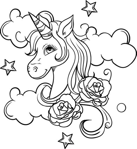 Cabeza De Unicornio Con Rosa Para Colorear Imprimir E Dibujar