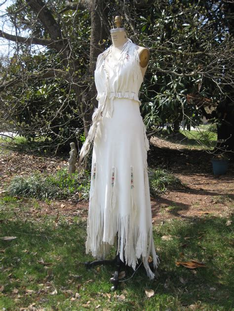 White Leather Wedding Dress Native American Inspired Boho Etsy