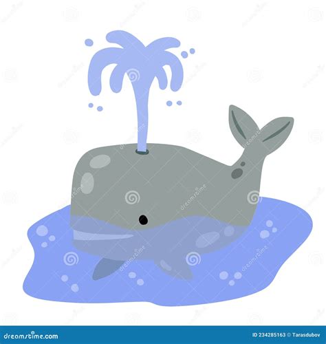 Cute Funny Whale With Water Fountain In Sea Or Ocean Marine Animal