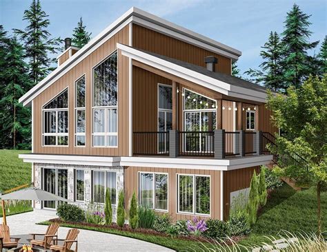 Plan 22522dr Modern Vacation Home Plan For The Sloping Lot Cottage
