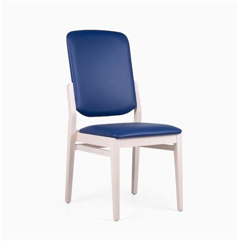 A White And Blue Chair Against A White Background With The Seat Upholstered To It S Back