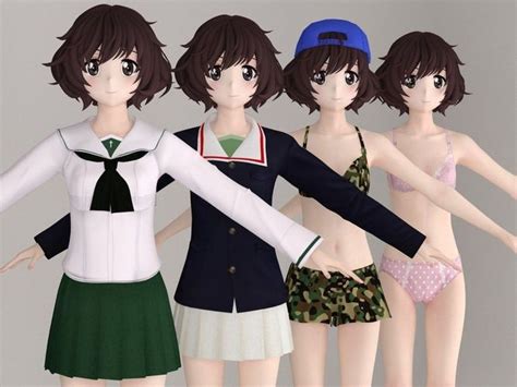 T Pose Nonrigged Model Of Yukari Akiyama Anime Girl 3d Model Cgtrader