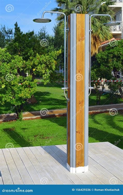 Outdoor Shower At Swimming Pool Stock Photo Image Of Bright Flowing