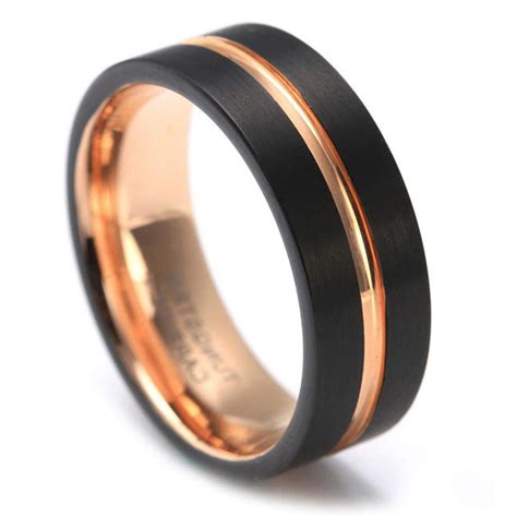 Tungsten rings and tungsten wedding bands by mens rings outlet. Xanthus Black Rose Gold Tungsten Men's Band | Just Rings ...